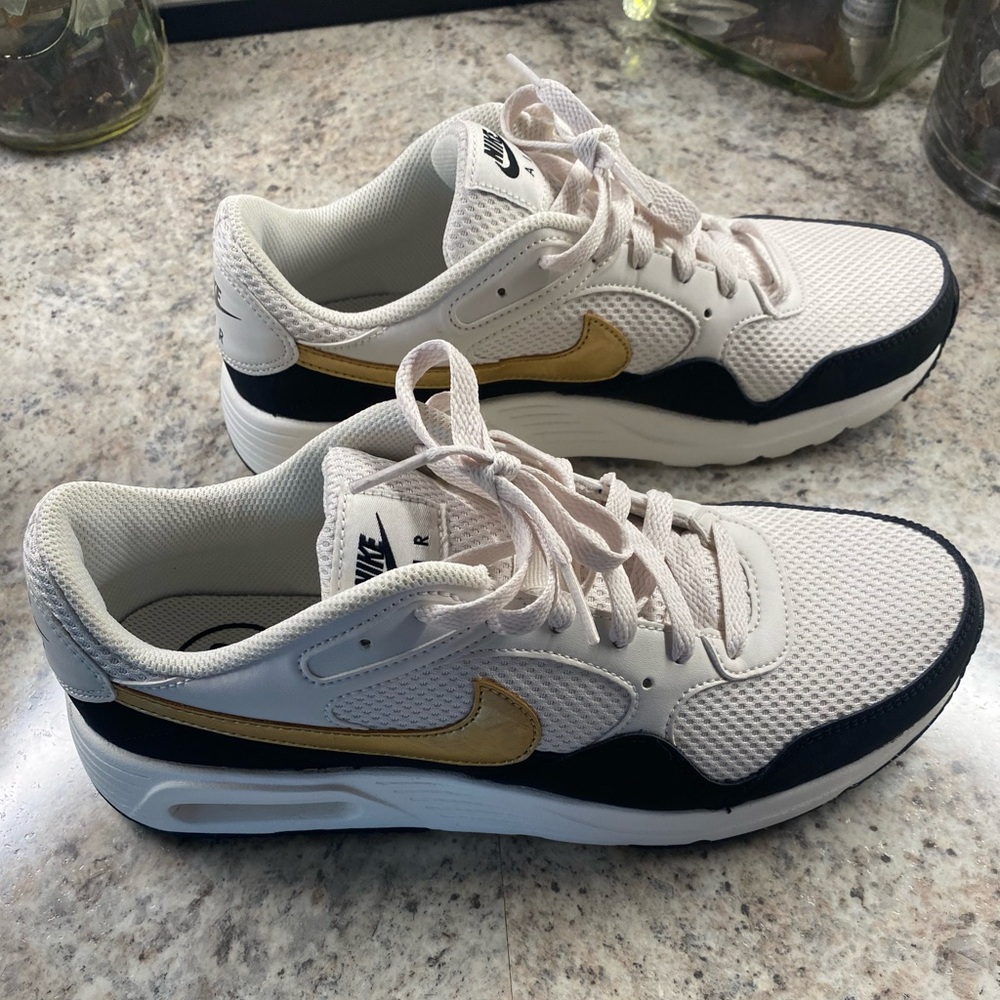 Nike White and Gold Athletic Shoes